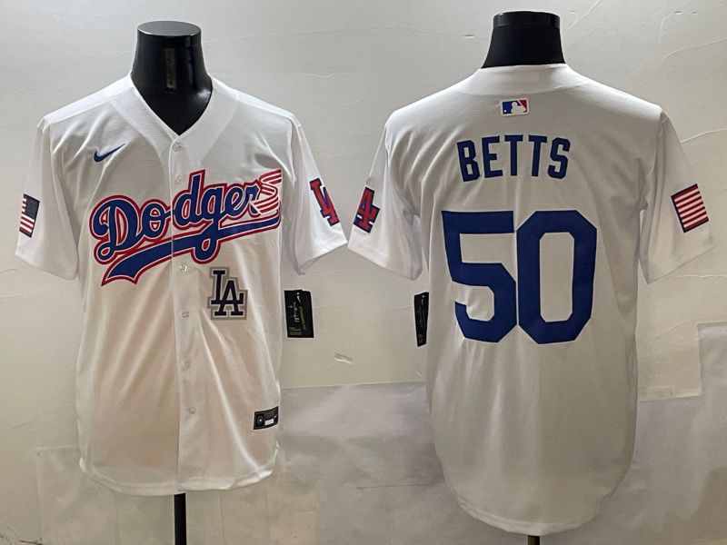 Men Los Angeles Dodgers #50 Betts White Second generation Joint Name Nike 2025 MLB Jersey style 10